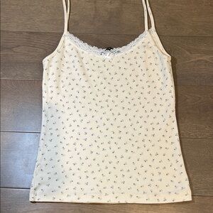 Cream Floral Lace Trim Cami Top